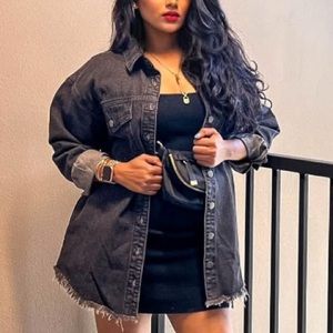 women denim distresses jacket jean oversized destroyed hem